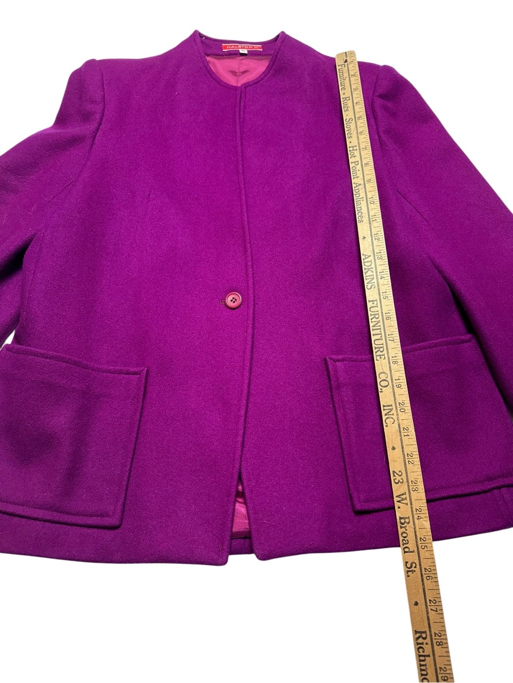 Vintage 80s Halston III Purple 100% Wool Collarless Jacket Blazer Size 10 - Picture 8 of 13